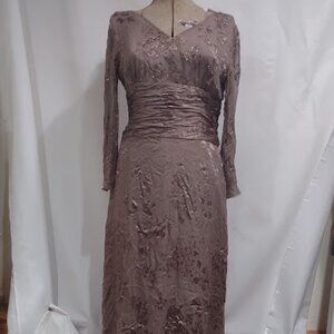 TALBOTS SILK RAYON VINTAGE DRESS FLORAL APPLIQUE BUGLE BEADS  LINED MAX SIZE 14